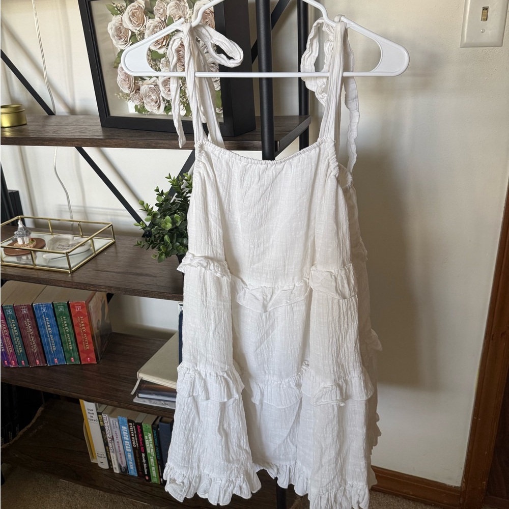White Ruffled Sleeveless Dress